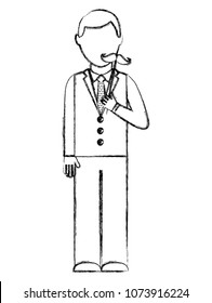 silhouette man holding stick with mustache character