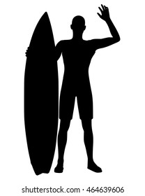 Silhouette of a man holding a surfboard.
