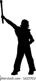 Silhouette of a man holding a torch above his head. Vector illustration. 