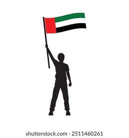 Silhouette of a Man Holding the UAE Flag - Patriotic Symbolism Vector for Flag Day