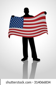 Silhouette of a man holding the US flag