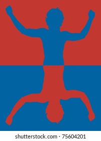 Silhouette of man holding a victory