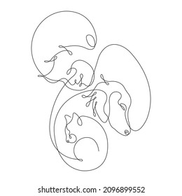 Silhouette of a man hugging a cat and a dog, drawn in a minimalist style. Design for decor, mascot, souvenir, emblem, tattoo, print on clothes. Isolated vector illustration
