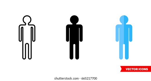 Silhouette of a man icon of 3 types: color, black and white, outline. Isolated vector sign symbol.
