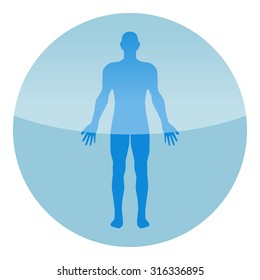 silhouette of a man icon. blue button