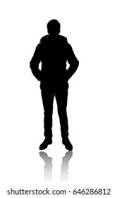 Silhouette of a man in a jacket.