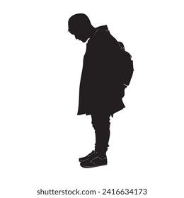 Silhouette of a man in a jacket hand-drawn vector image without AI