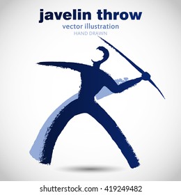 Silhouette of a man in the javelin throw. In the style of eastern painting. 