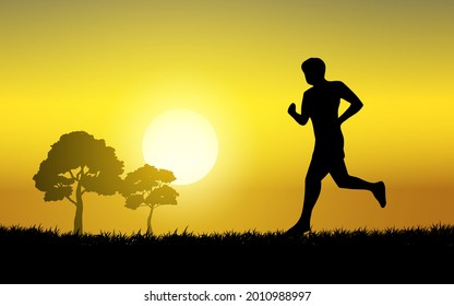 Silhouette of man jogging in the morning