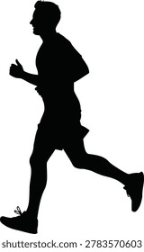 Silhouette of a man jogging on white background