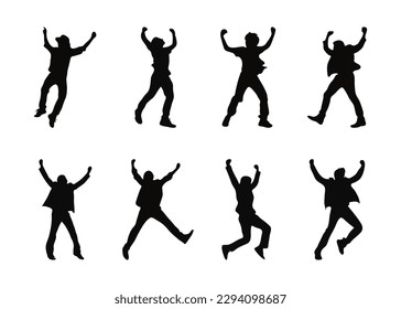 silhouette of man jump celebrating success and dancing