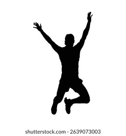 Silhouette of Man Jumping with Arms Raised in Excitement