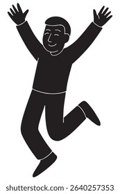 Silhouette of a man jumping with both arms raised in excitement