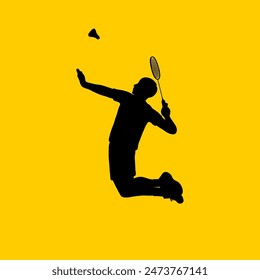 silhouette of man jumping to do badminton smash vector illustration