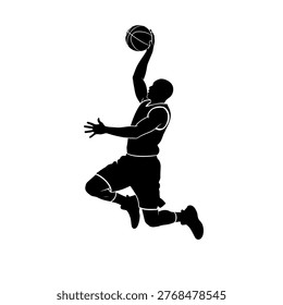 Silhouette of man jumping to dunk