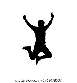 Silhouette of man jumping happily