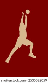 silhouette of a man jumping high to reach the ball with his hands