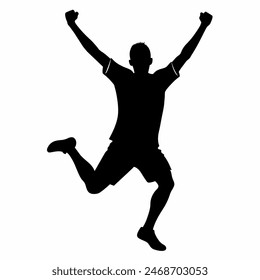Silhouette of a man jumping in joy symbolizes success, victory, and achievement