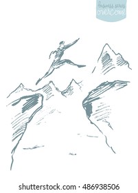 Silhouette of a man jumping over a gap. Concept vector illustration, sketch