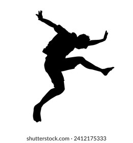 Silhouette of a man jumping pose. Silhouette of a casual male jump.