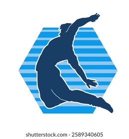 Silhouette of a man jumping pose. Silhouette of a casual male jump.