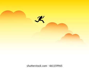 Silhouette man jumping in the sky above.vector