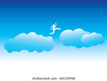 Silhouette man jumping in the sky above.vector