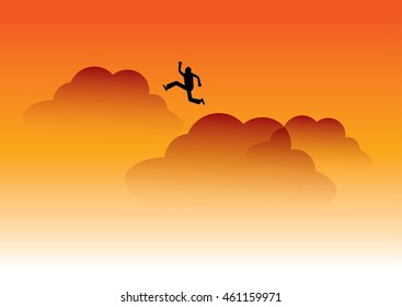 Silhouette man jumping in the sky above.vector