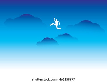 Silhouette man jumping in the sky above.vector