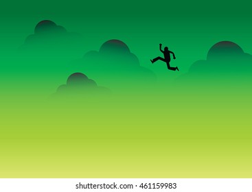 Silhouette man jumping in the sky above.vector