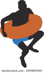 Silhouette des Mannes springen mit Schwimmring Illustration