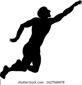 Silhouette of a man jumping up to touch something. Vector illustration.  