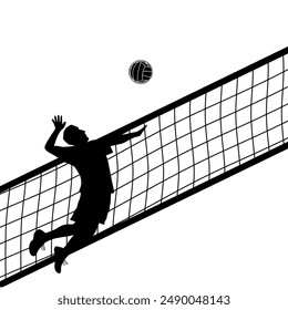 silhouette of man jumping volleyball hard smash vector