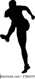 Silhouette of a man kick out with his foot. Vector illustration.