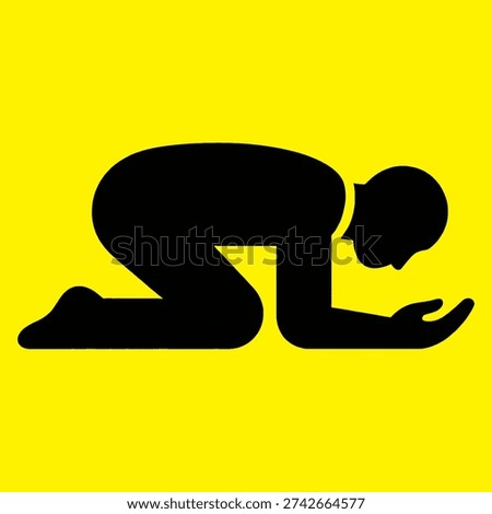 Silhouette of a man kneeling in prayer on a bright yellow background, conveying spirituality and devotion.