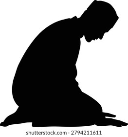 Silhouette of a man in a kneeling prayer position with silhouette, kneeling