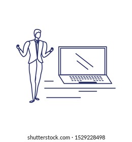 silhouette of man with laptop in white background vector illustration design