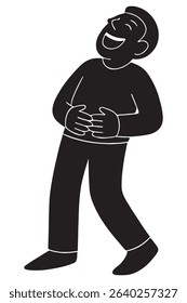Silhouette of a man laughing with head tilted back and hands on stomach