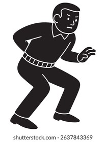 Silhouette of a man leaning forward in stealth approach with arms slightly raised