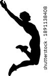 Silhouette of a man leaping forward with hand above his head. Vector illustration.