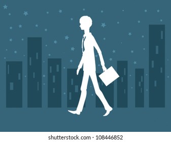 Silhouette Man Leaving Work Late