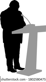 Silhouette of a man lecturing on a podium. Vector illustration.