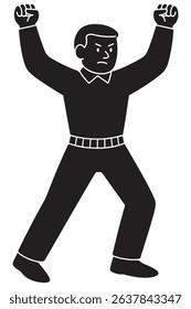 Silhouette of a man lifting an invisible barbell above his head