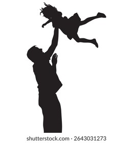 Silhouette of Man Lifting Young Girl in Air, father and daughter concept