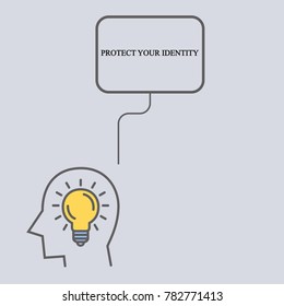 Silhouette of a man and a light bulb. Business illustration with the inscription:protect your identity