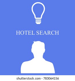 Silhouette of a man and a light bulb. Business illustration with the inscription:hotel search