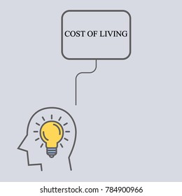 Silhouette of a man and a light bulb. Business illustration with the inscription:cost of living