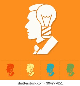 Silhouette of Man with Light Bulb, Idea Concept. Business and Finance, Single Flat Icon. Simple and Minimalistic Style. Vector