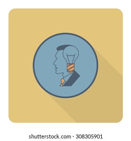 Silhouette of Man with Light Bulb, Idea Concept. Business and Finance, Single Flat Icon. Simple and Minimalistic Style. Vector