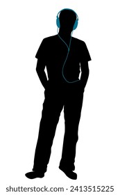 Silhouette of a man listening to music with headphones